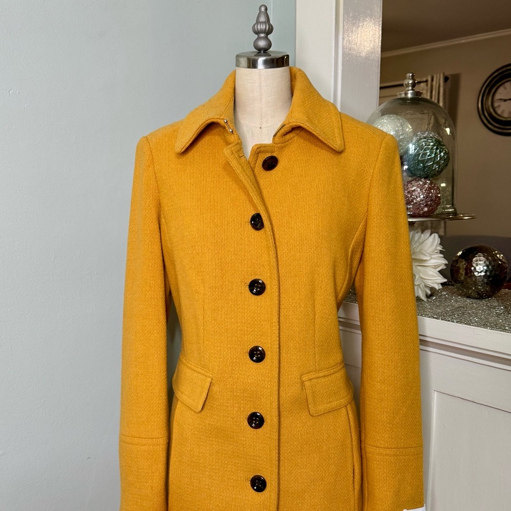 NWT Calvin Klein Single Breasted Wool Pea Coat Winter Dress Coat Mustard Size 6 - Picture 5 of 14